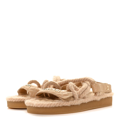 Chanel Cord Lambskin Quilted Logo Sandals 39 Beige 3 of 6