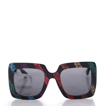 Gucci Acetate Oversize Stripe Sunglasses GG0328S Black Multi 2 of 8