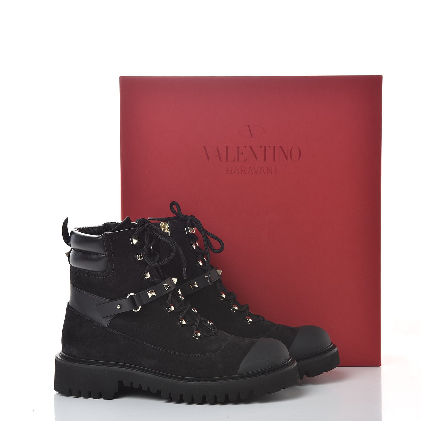Suede Rockstud Cap Toe Combat Boots 38 Black