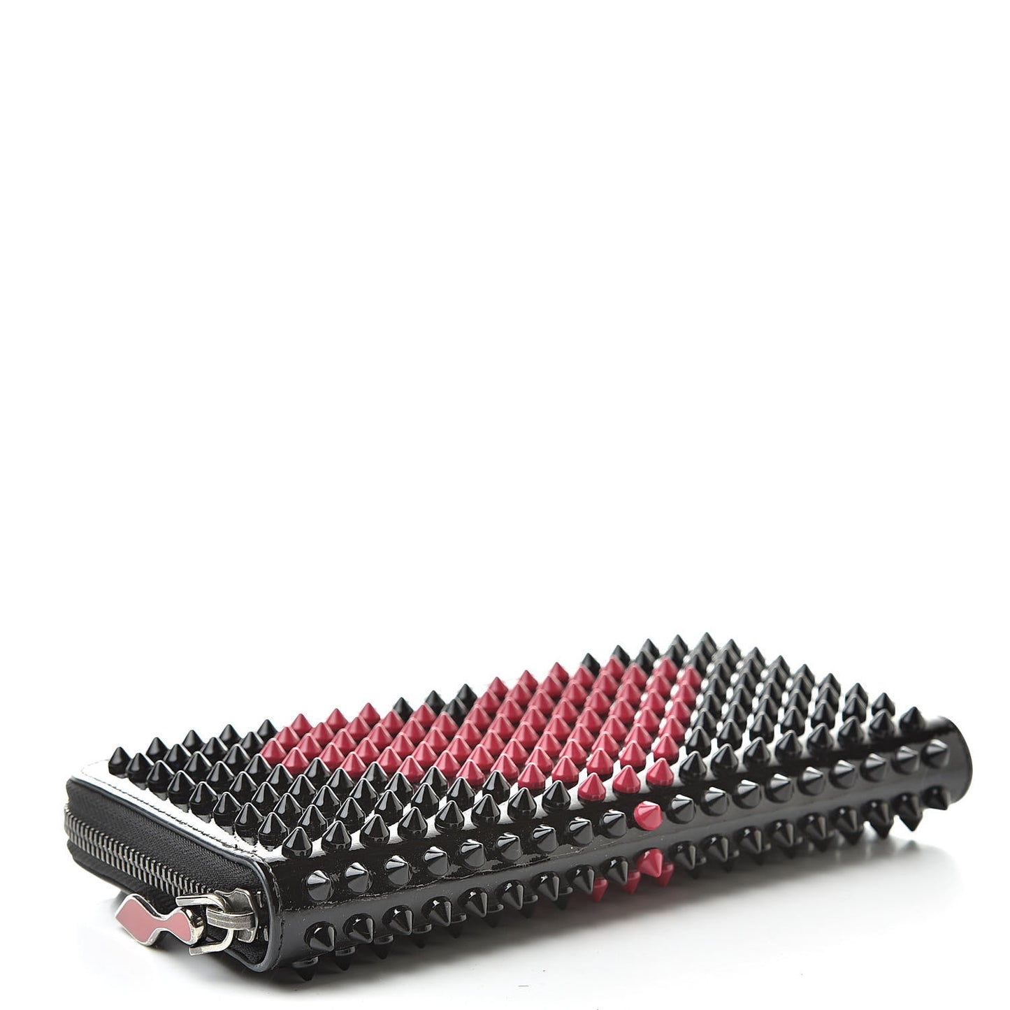 Patent Panettone Spiked Valentines Zip Around Wallet Black Fuchsia