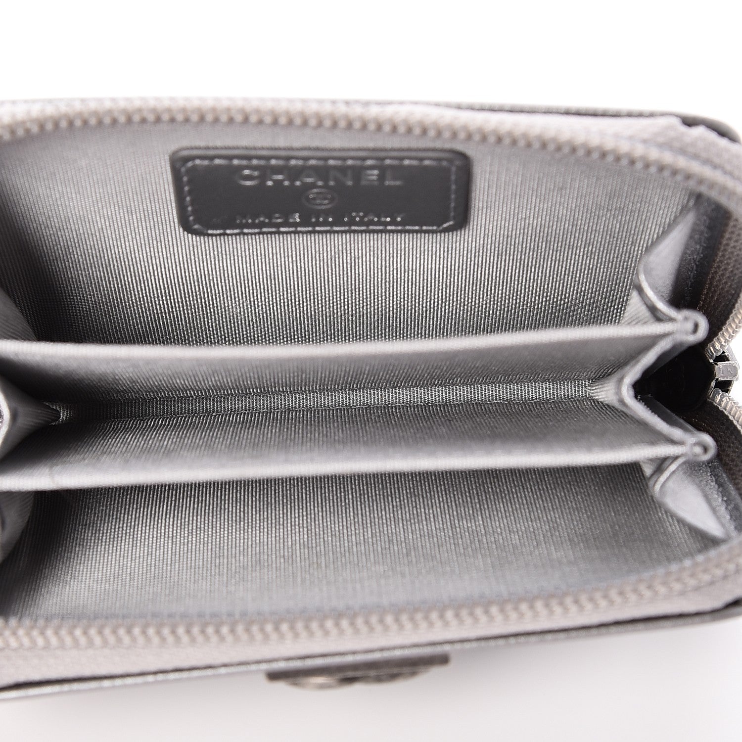Chanel Metallic Caviar Quilted Boy Zip Around Coin Purse Wallet Silver 5 of 7