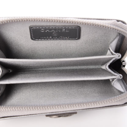 Chanel Metallic Caviar Quilted Boy Zip Around Coin Purse Wallet Silver 5 of 7