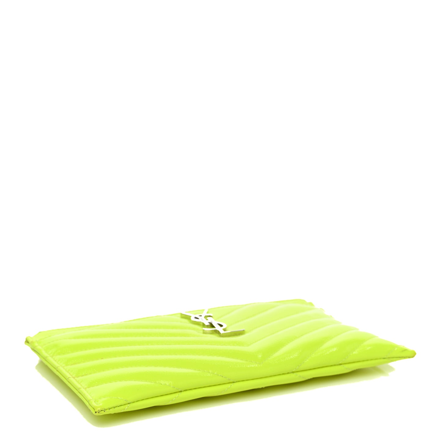 Patent Grain De Poudre Matelasse Chevron Monogram Bill Pouch Neon Yellow