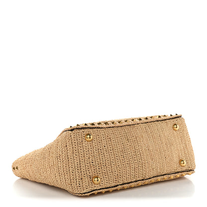 Valentino Garavani Raffia Calfskin Small Rockstud Tote Naturale Saddle Brown 4 of 9