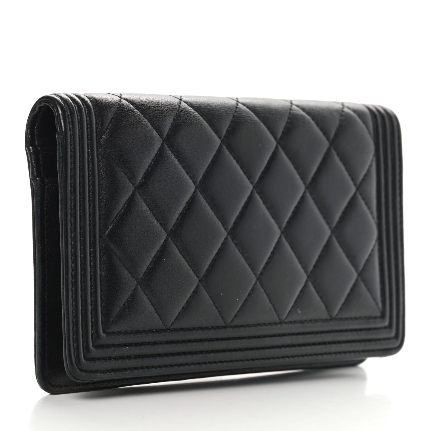 Lambskin Quilted Boy Yen Wallet Black