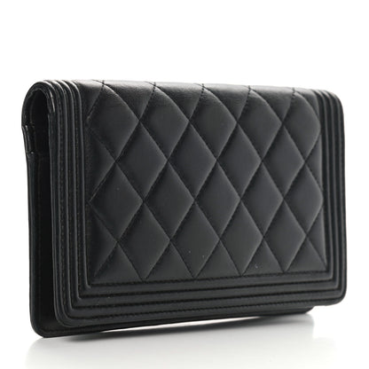 Chanel Lambskin Quilted Boy Yen Wallet Black 3 of 14