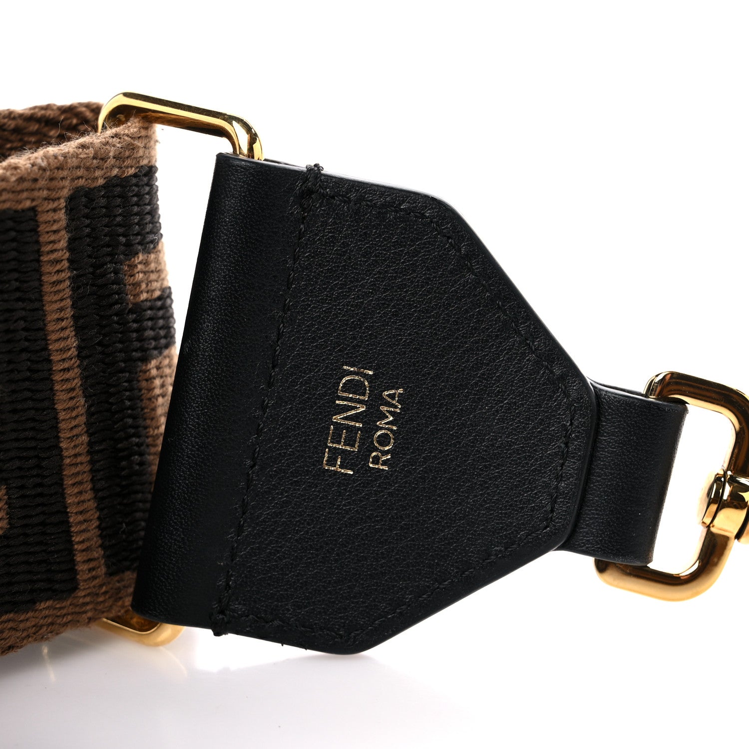 Fendi Ribbon Vitello Century FF 1974 Flat Studded Strap You Fango Marrone Ebano 3 of 5