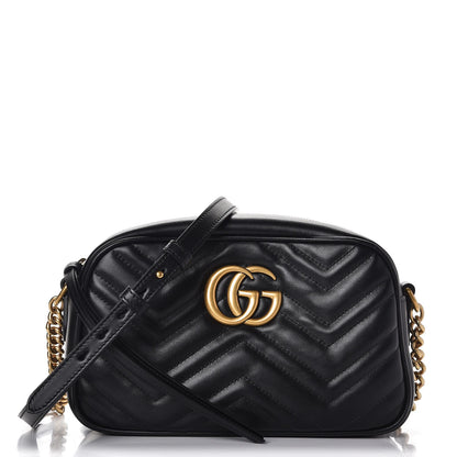 Gucci Calfskin Matelasse Small GG Marmont Chain Shoulder Bag Black 1 of 9