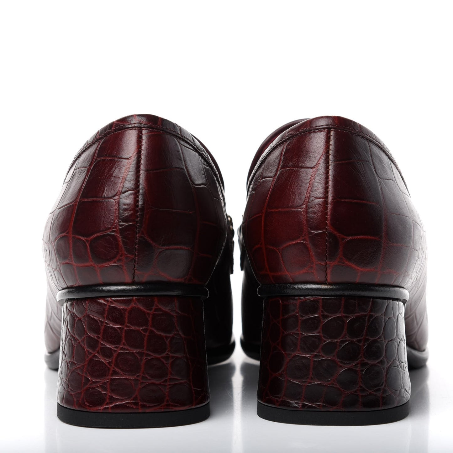 Crocodile Embossed Calfskin CC Chain Mocassin Loafers 39 Burgundy Black