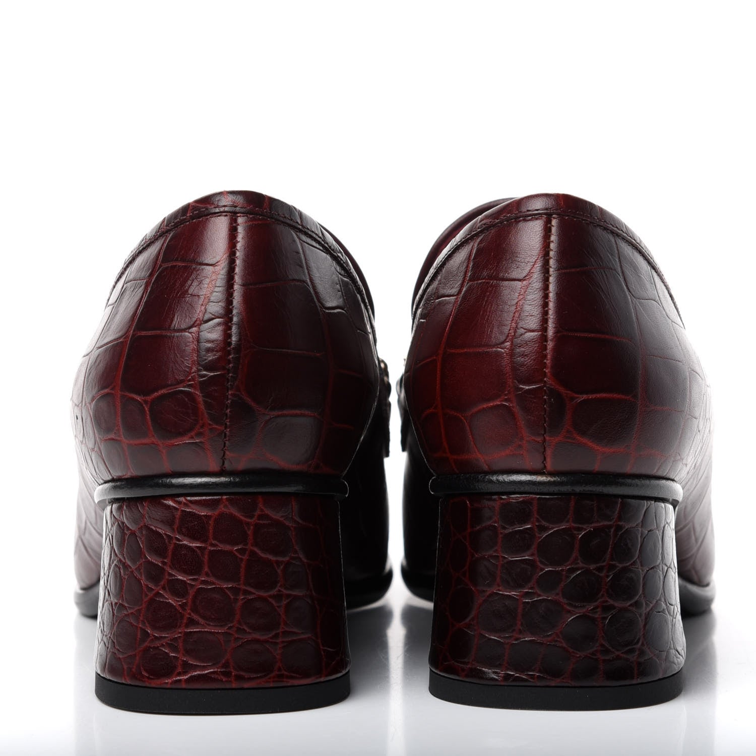 Chanel Crocodile Embossed Calfskin CC Chain Mocassin Loafers 39 Burgundy Black 7 of 11