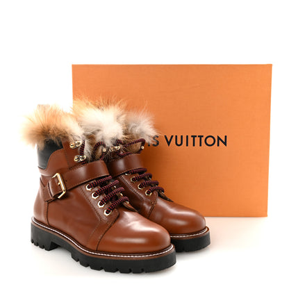 Louis Vuitton Calfskin Fur Territory Flat Ranger Combat Boots 37 Cognac 9 of 9