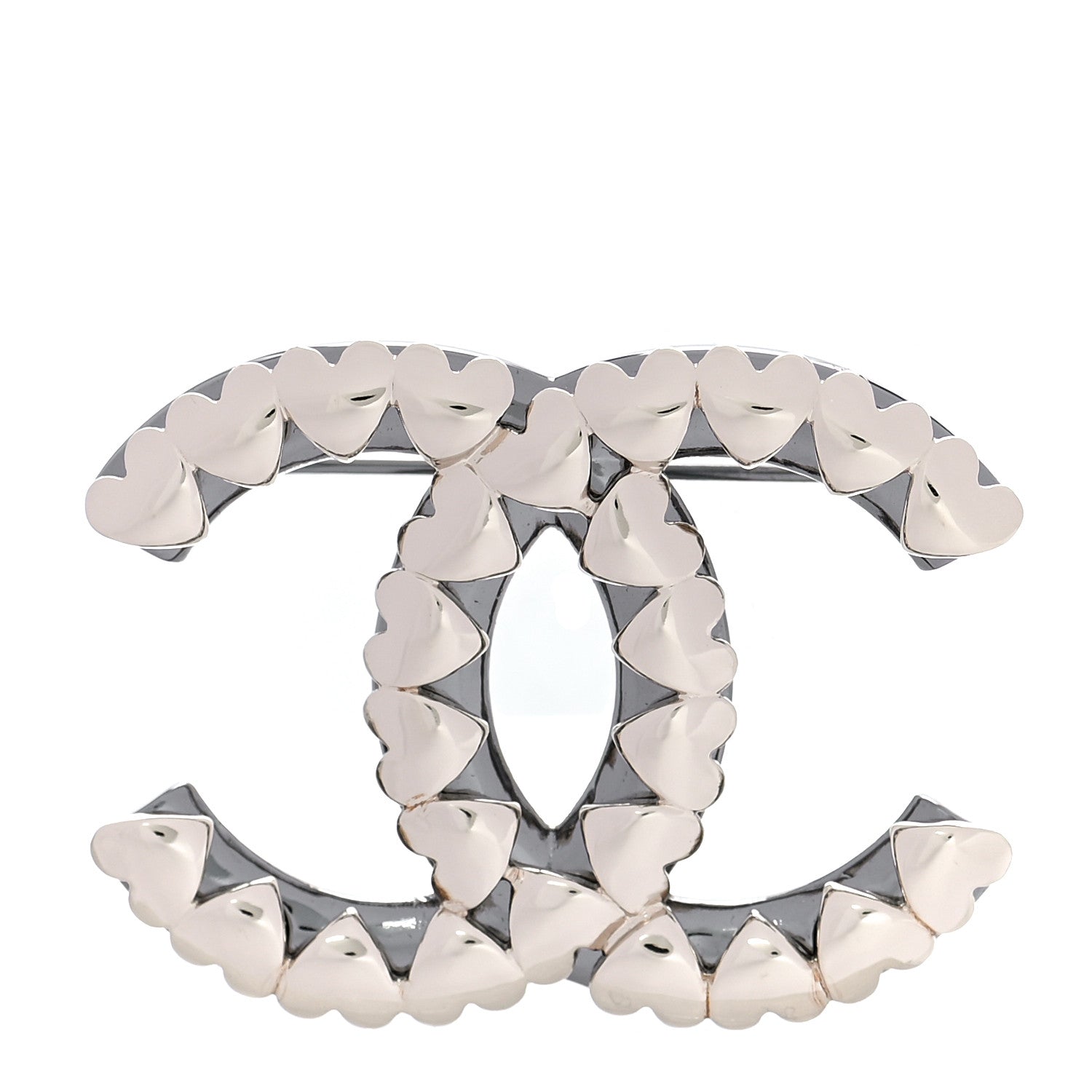 Chanel Metal CC Heart Brooch Gold Silver 1 of 5