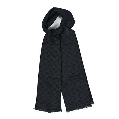 Gucci Wool GG Monogram HalfGG Fringe Scarf Anthracite Black 1 of 5