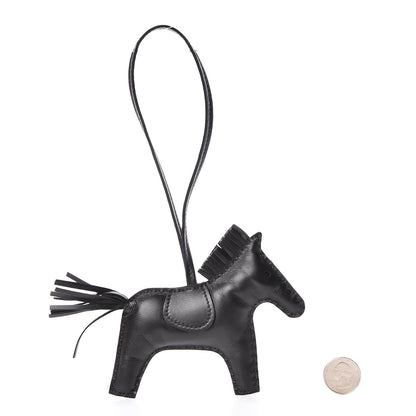 Hermes Milo Lambskin Grigri Rodeo Horse Bag Charm MM So Black 2 of 5