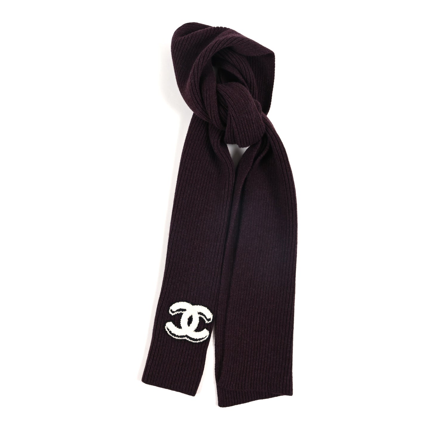 Cashmere Knit CC Scarf Burgundy Black Ecru