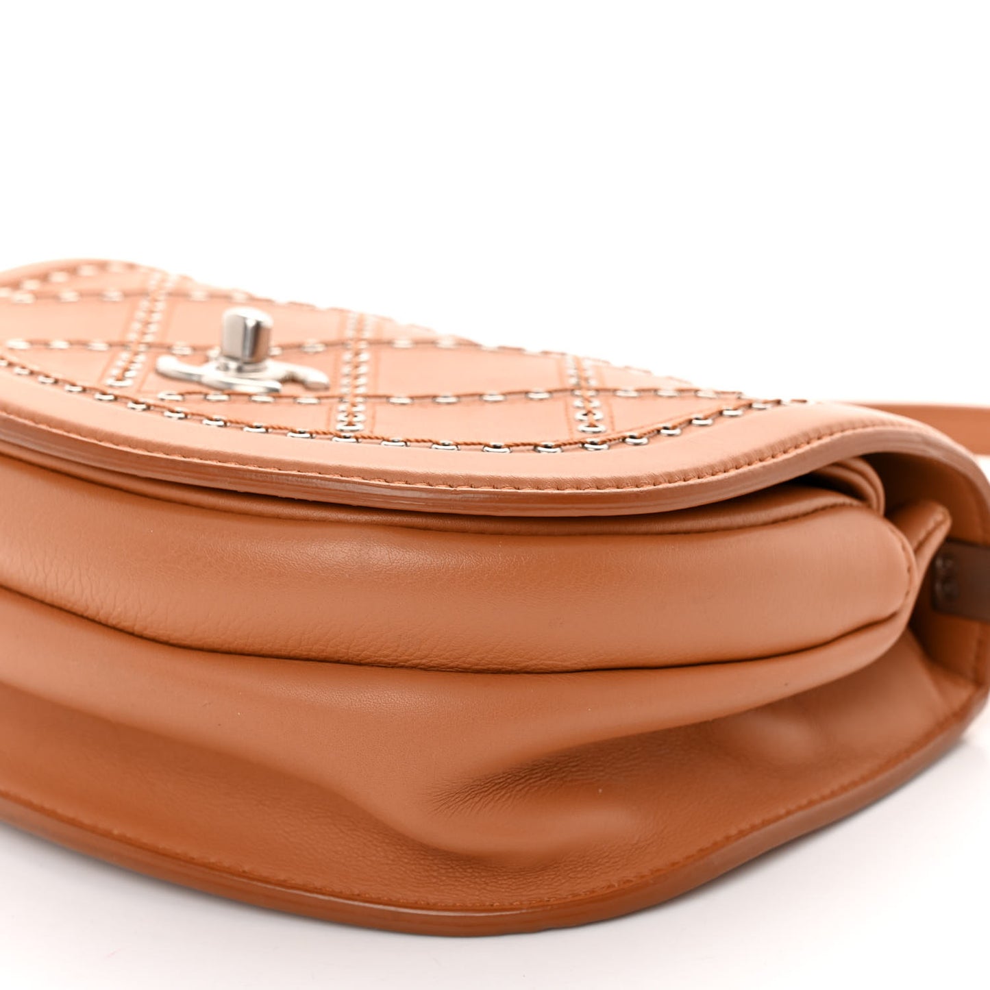 Calfskin Coco Eyelets Small Flap Bag Camel