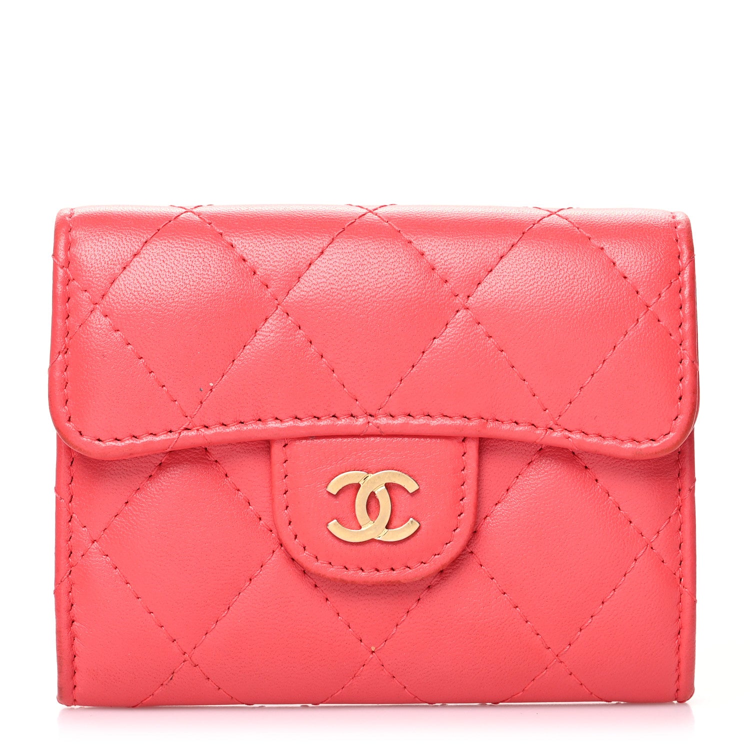 Chanel Lambskin Quilted Flap Card Holder Wallet Coral 1 of 13