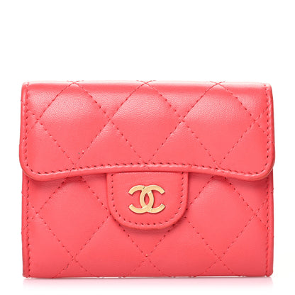 Chanel Lambskin Quilted Flap Card Holder Wallet Coral 1 of 13