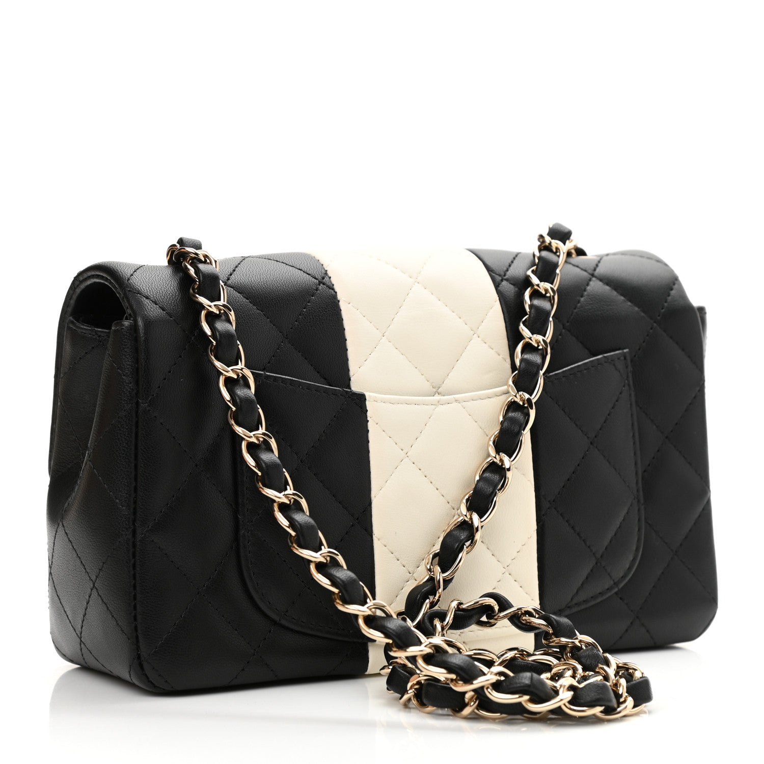 Chanel Lambskin Quilted Mini Rectangular Flap Black White 3 of 10