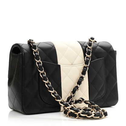 Chanel Lambskin Quilted Mini Rectangular Flap Black White 3 of 10