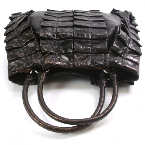 Leather Vitello Lux Pleated Tote Black