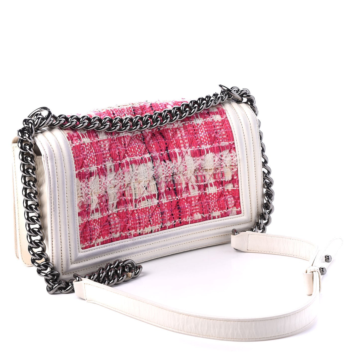 Patent Tweed Medium Boy Flap White