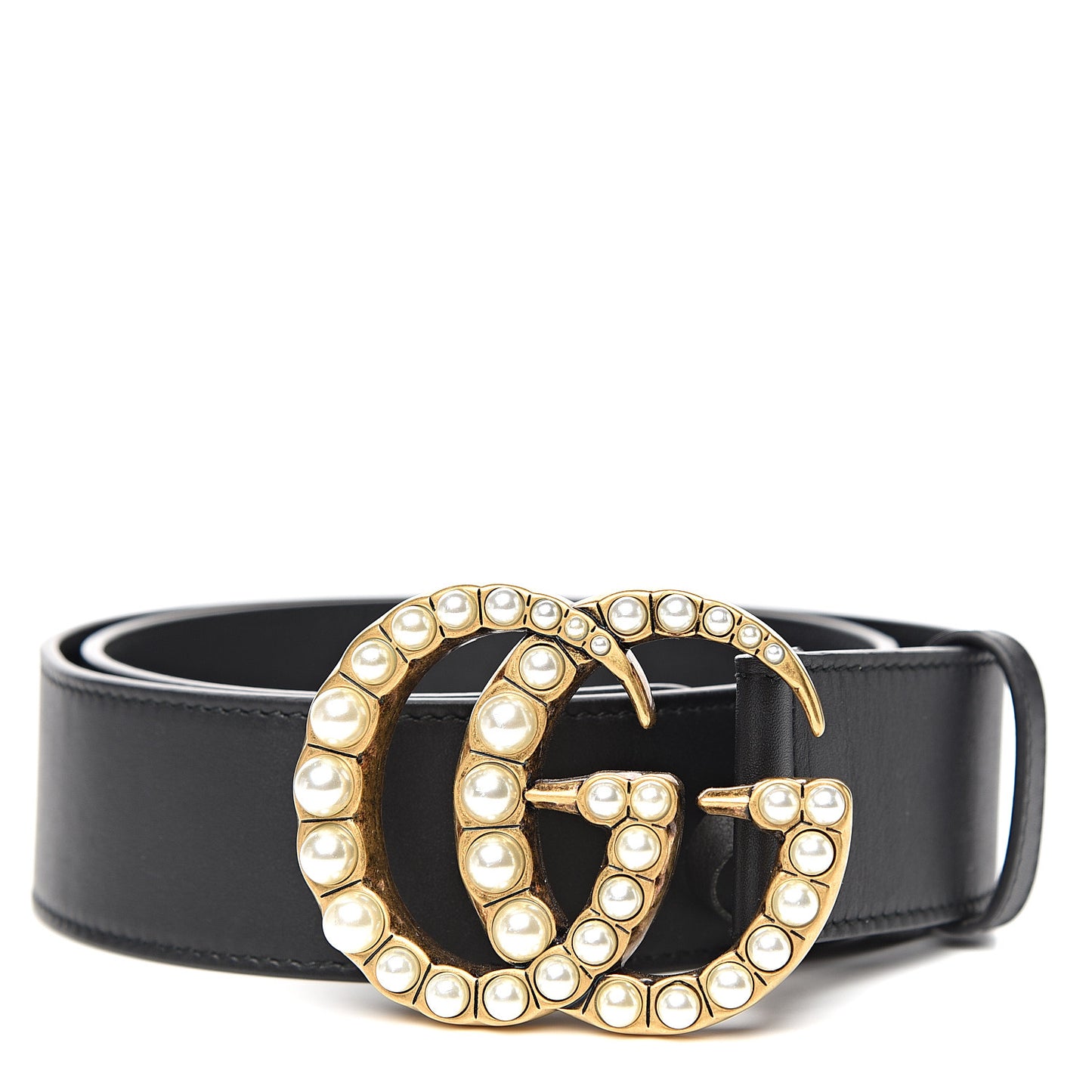 Moon Calfskin Pearl Double G 40mm Belt 75 30 Black Cream