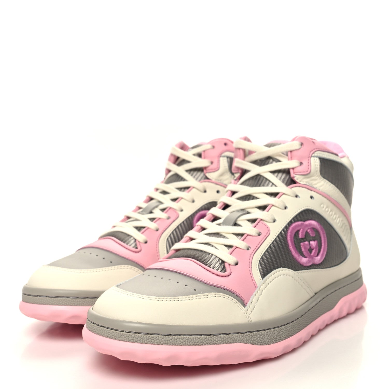 Gucci Dali Calfskin Mesh Women's Mac80 Hightop Sneakers 39 Off White Grey Sky Light Rose 3 of 8