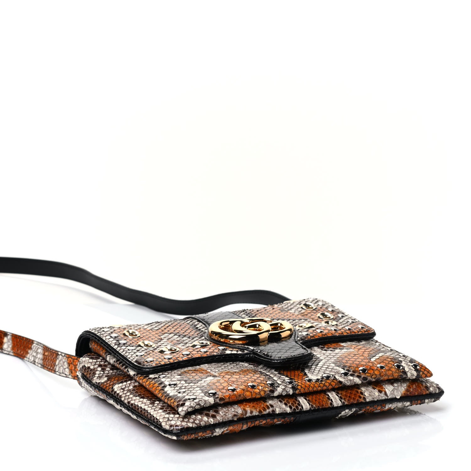 Gucci Snakeskin Medium Arli Flap Shoulder Bag Cognac Black 3 of 4