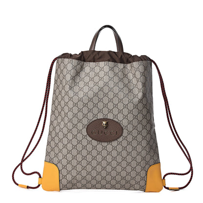 Gucci GG Supreme Monogram Neo Vintage Drawstring Backpack Beige New Acero Crop 1 of 10