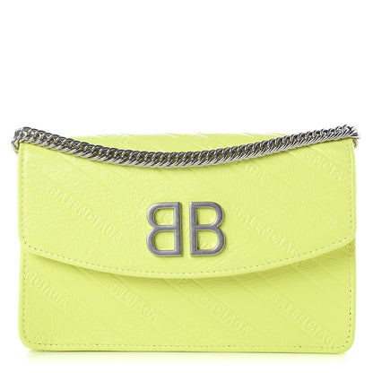 Balenciaga Shiny Goatskin Logo Embossed BB Wallet On Chain Acid Green 1 of 8