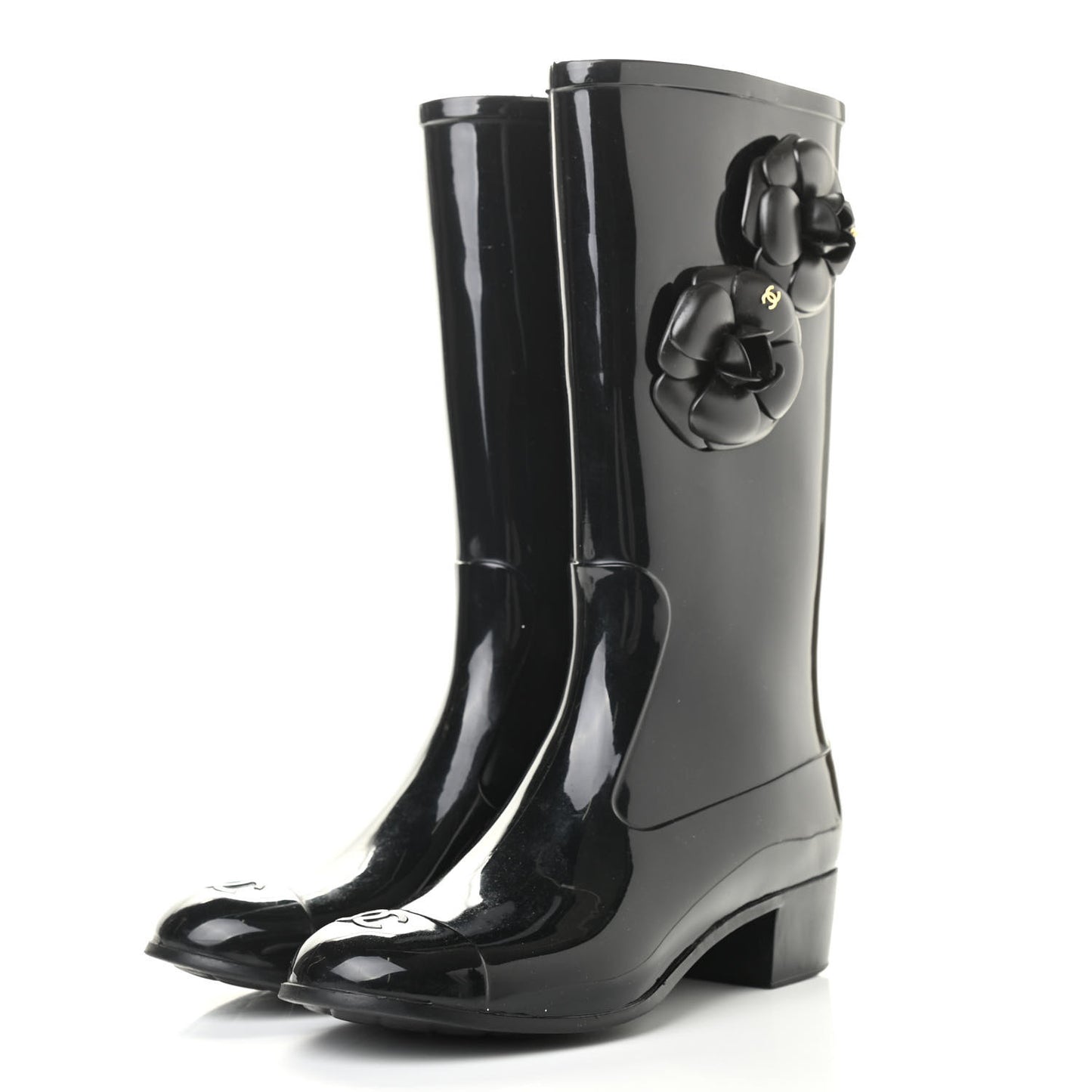 Rubber Camellia Rain Boots 38 Black