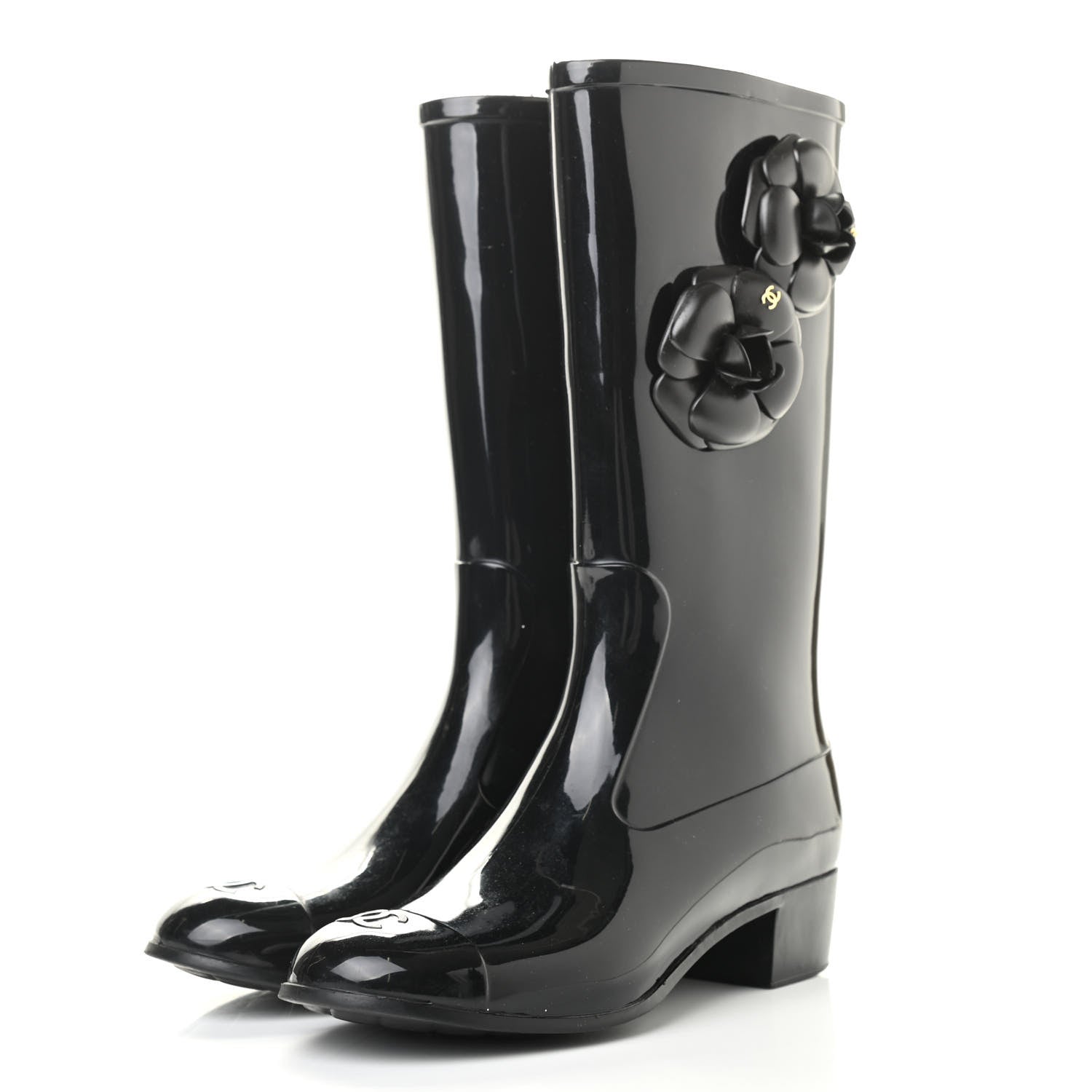 Chanel Rubber Camellia Rain Boots 38 Black 3 of 10
