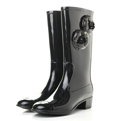 Chanel Rubber Camellia Rain Boots 38 Black 3 of 10