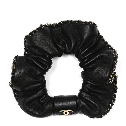 Chanel Lambskin Chain CC Hair Scrunchie Black Gold 1 of 4