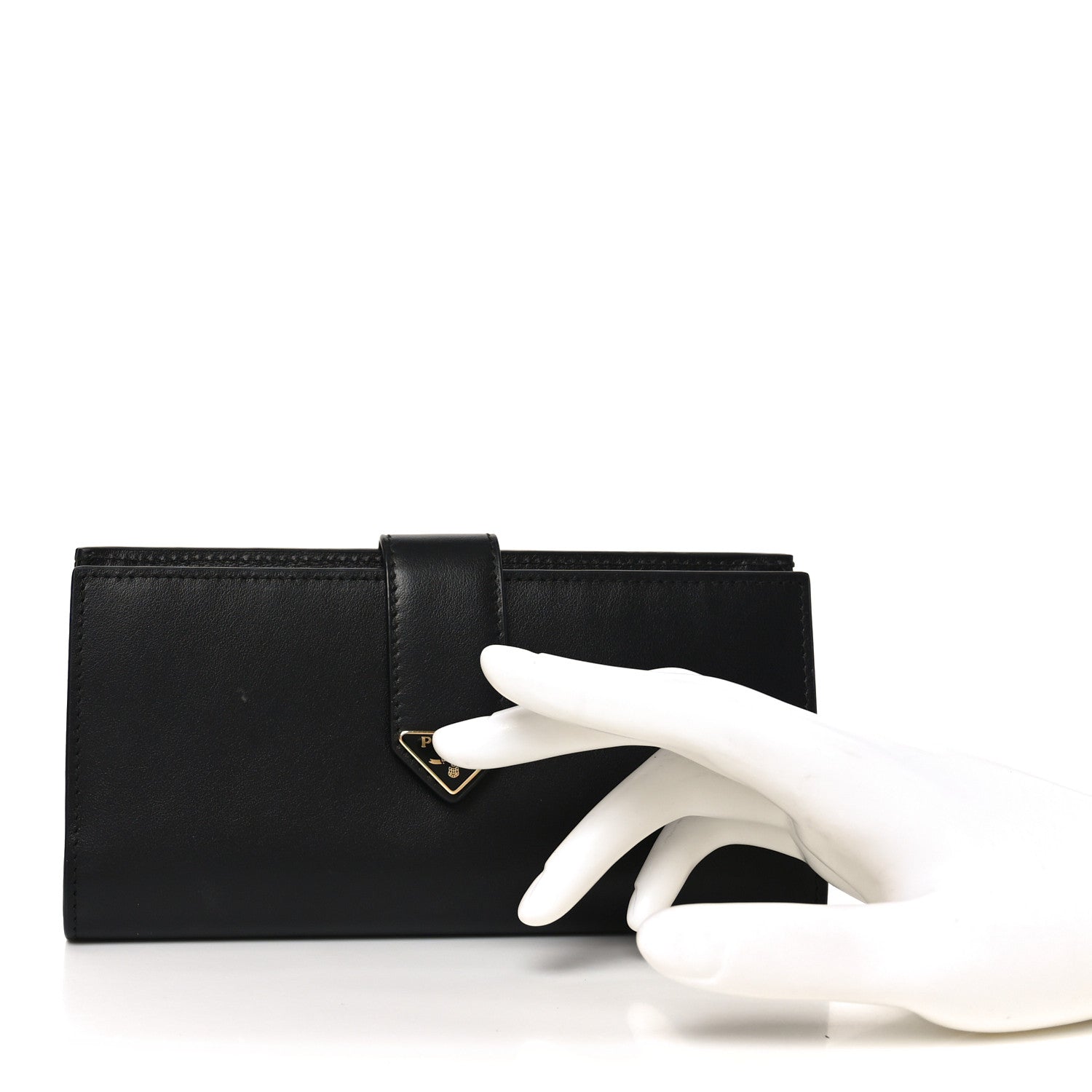 Prada Saffiano Calfskin Large Triangle Continental Wallet Black 2 of 7