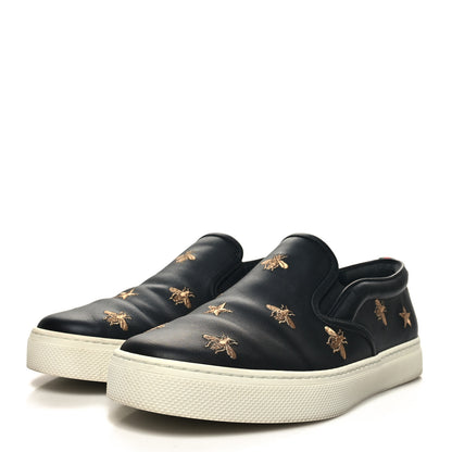 Gucci Calfskin Miro Soft Bee Star Embroidered Mens Dublin Slip On Sneakers 9 Black 3 of 9