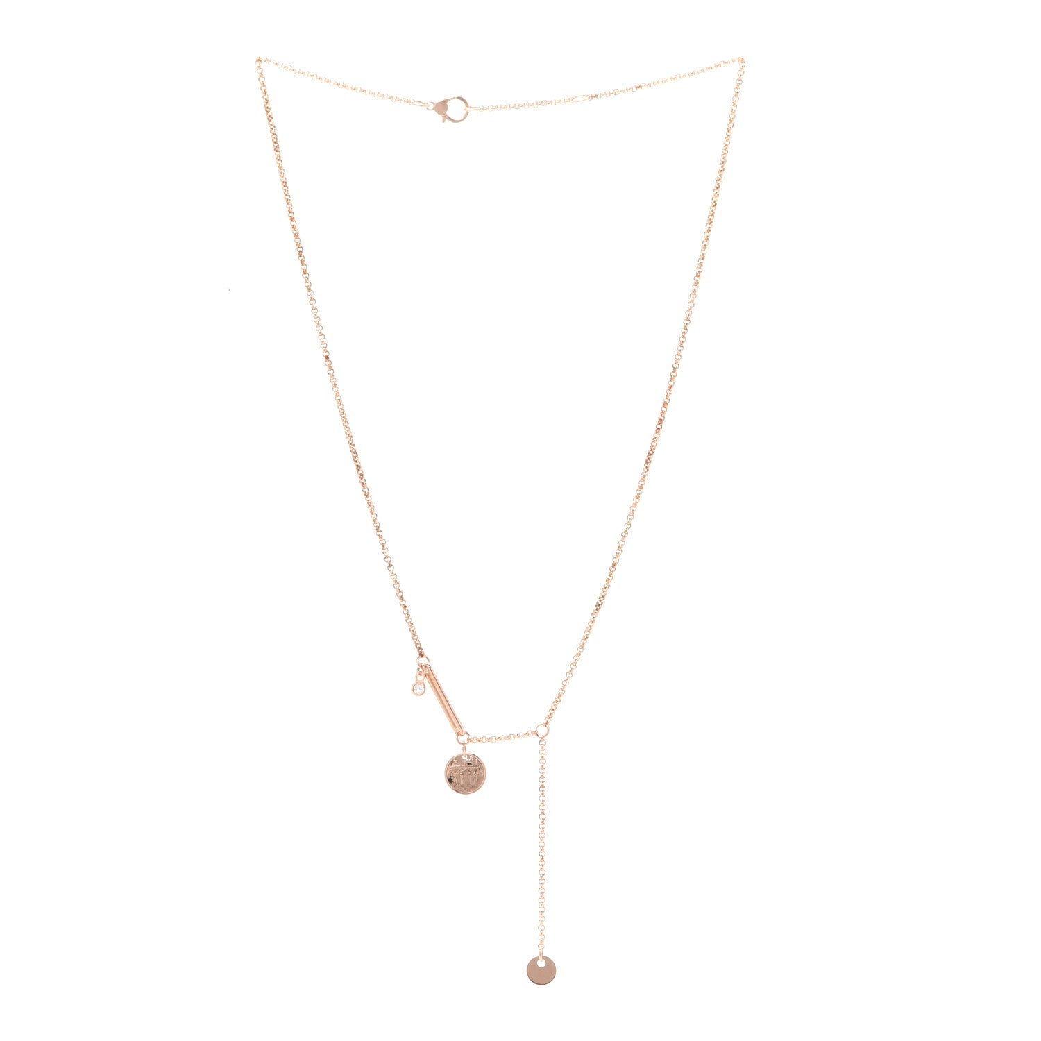 Hermes 18K Rose Gold Diamond TPM Ex-Libris Pendant Necklace 3 of 7