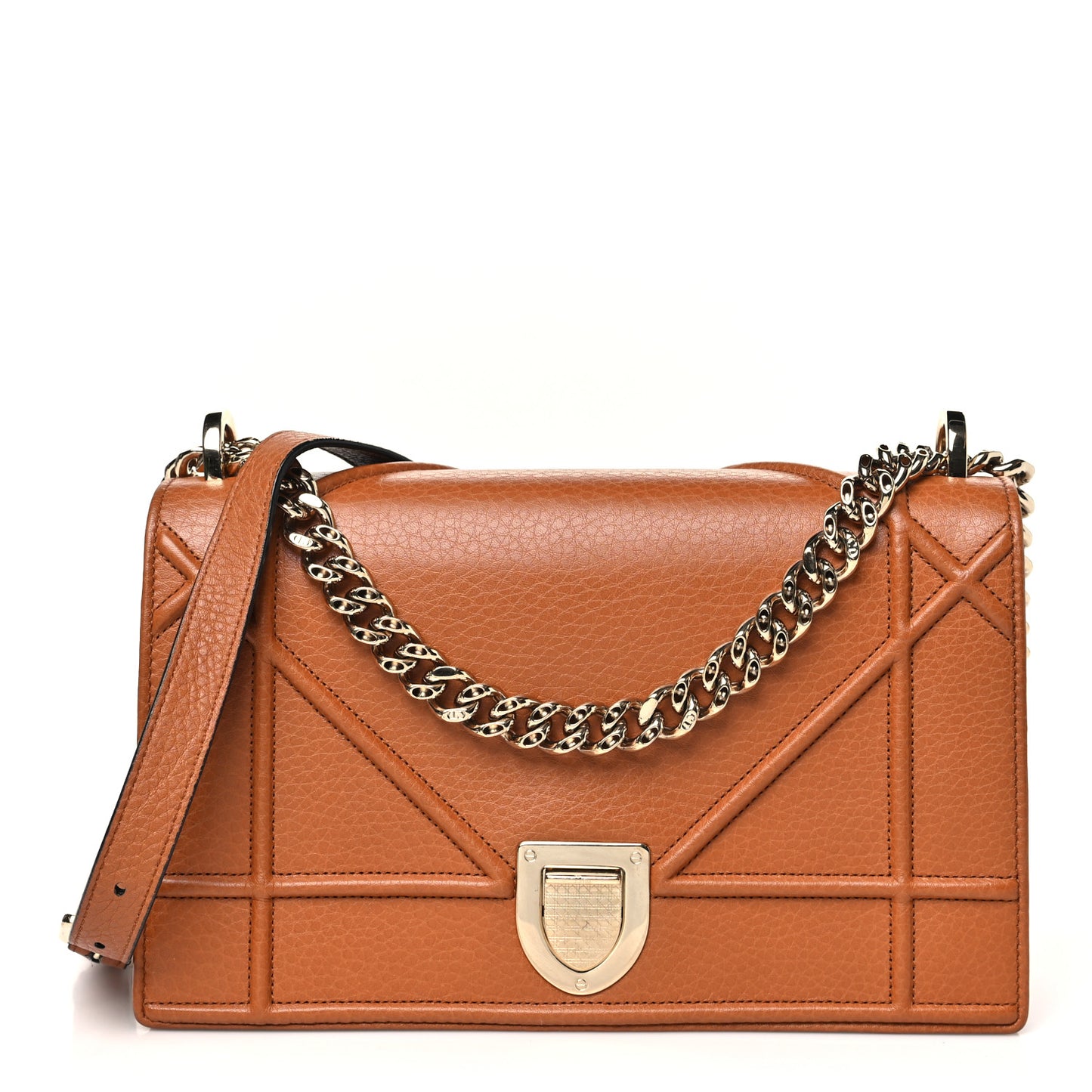 Grained Calfskin Medium Diorama Flap Bag Brown