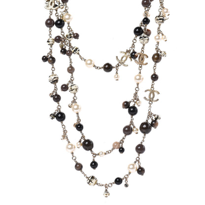 Chanel Pearl Crystal Bead CC Long Necklace Black 1 of 4