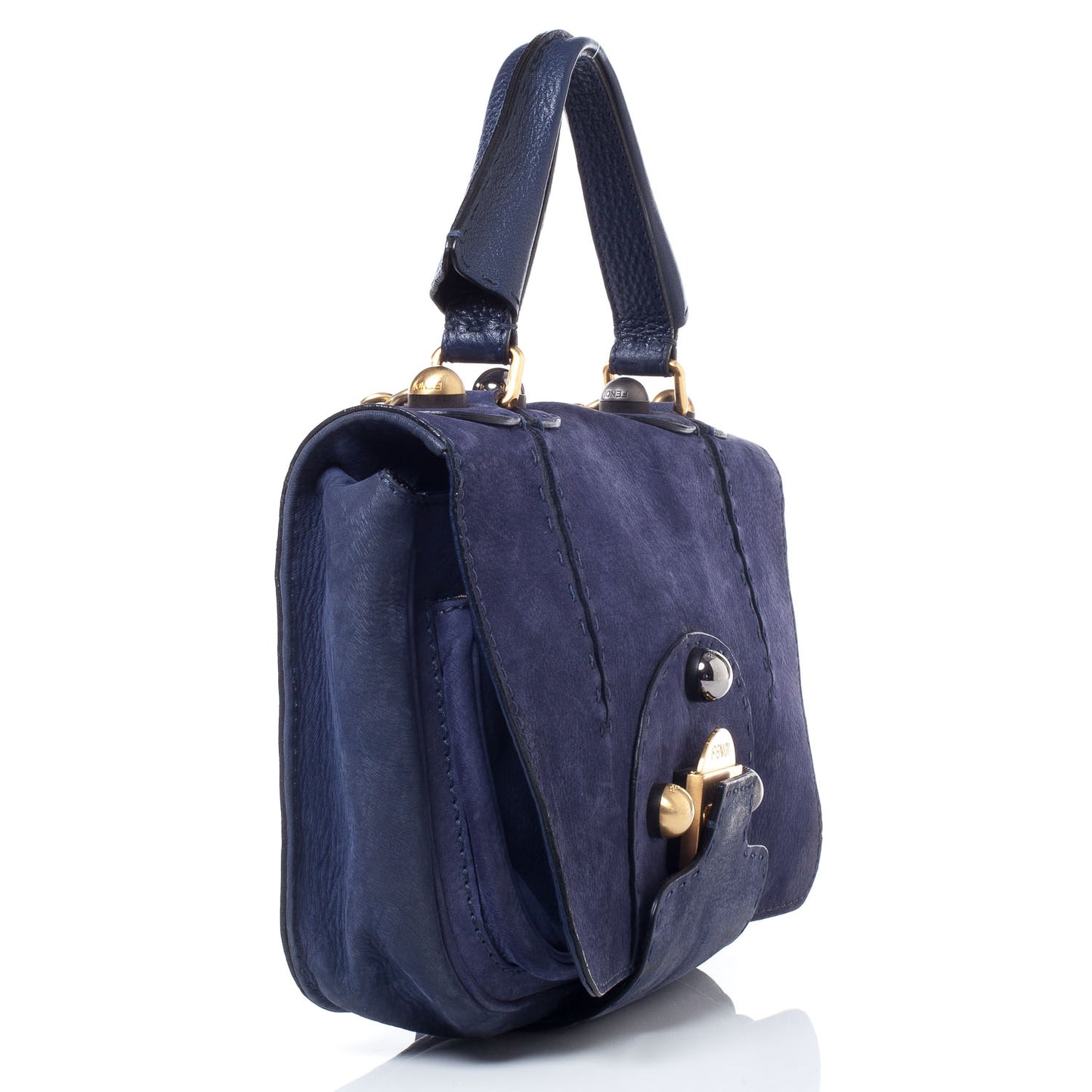 Suede Calfskin Romano Selleria Secret Code Satchel Blue
