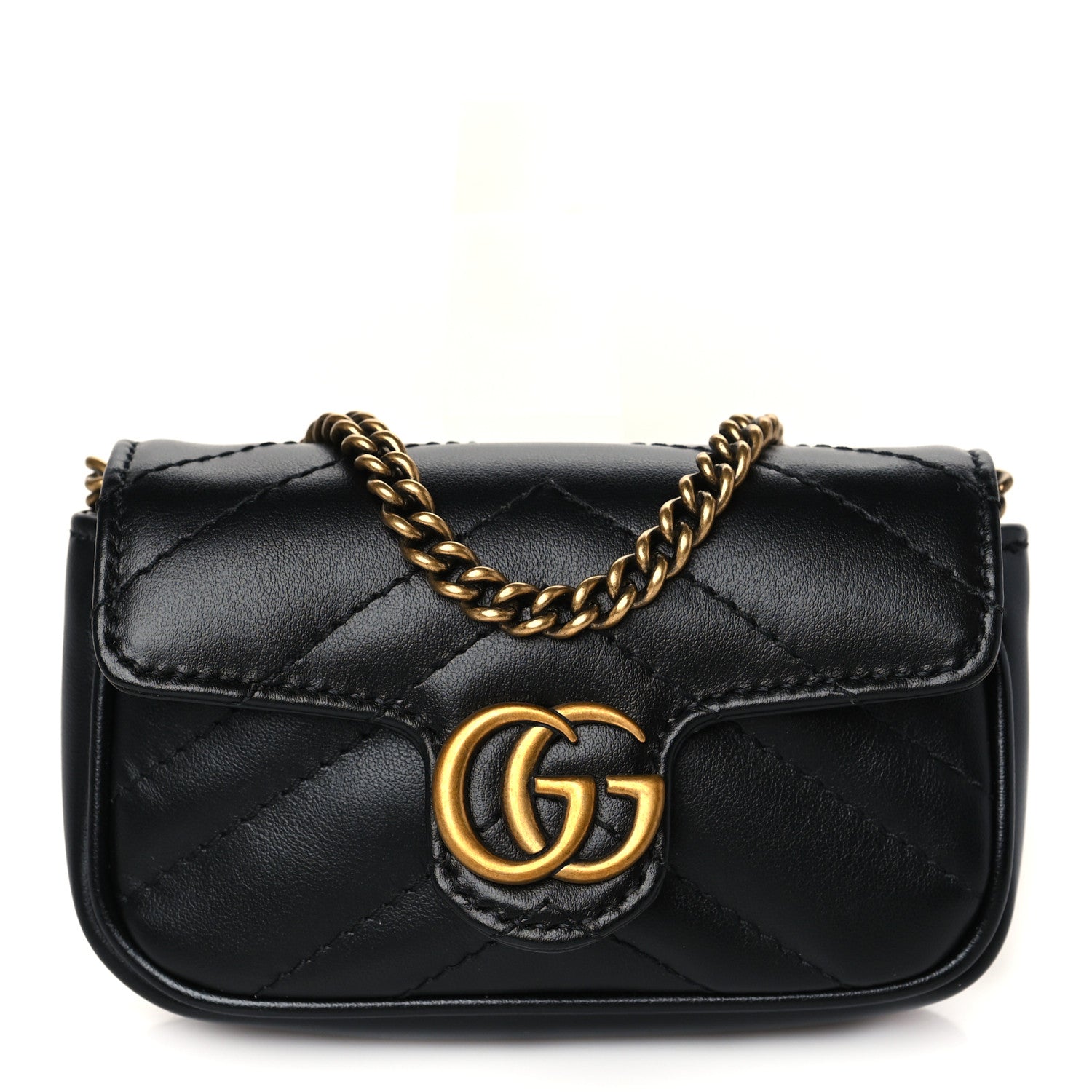 Gucci Calfskin Matelasse GG Marmont 2.0 Coin Purse On A Chain Black 1 of 10