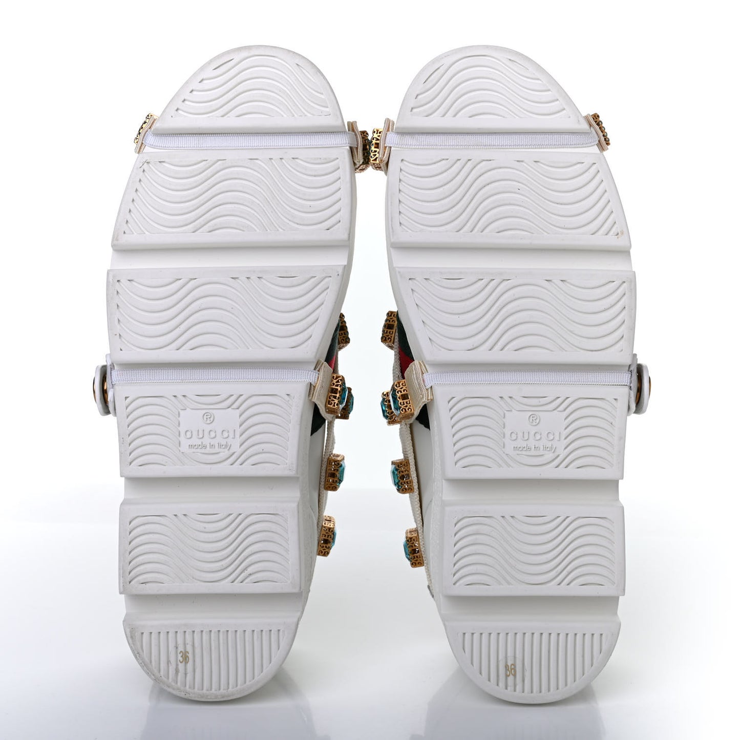 Calfskin Removable Crystals Bee Embroidered Ace Platform Sneakers 36 White