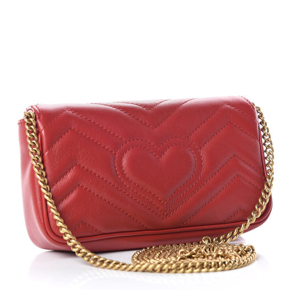 Gucci Calfskin Matelasse Super Mini GG Marmont Shoulder Bag Hibiscus Red 3 of 10