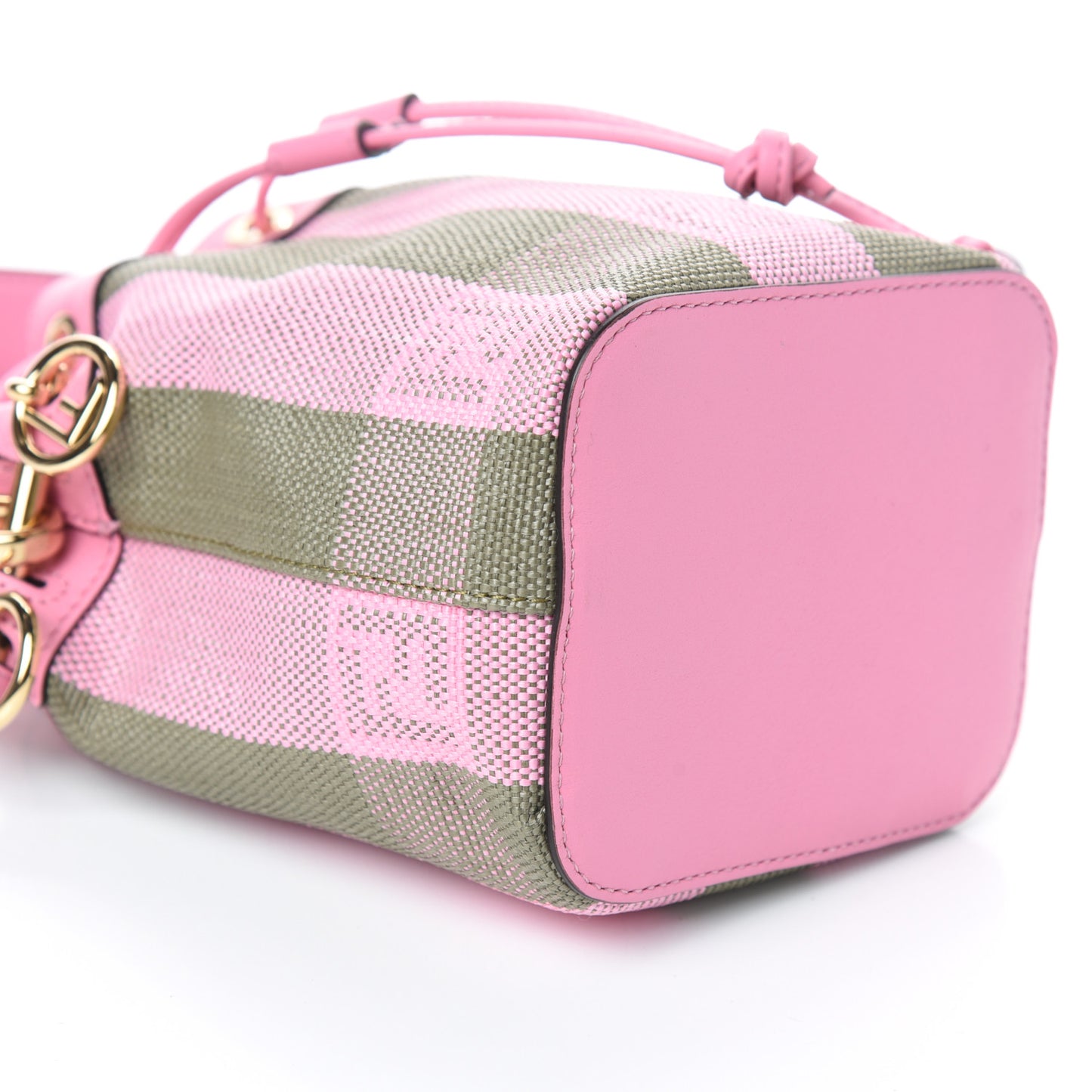 Raffia Vitello Seta F is Fendi Pequin Gingham Woven Mini Mon Tresor Bucket Bag Military Rosa Lollypop
