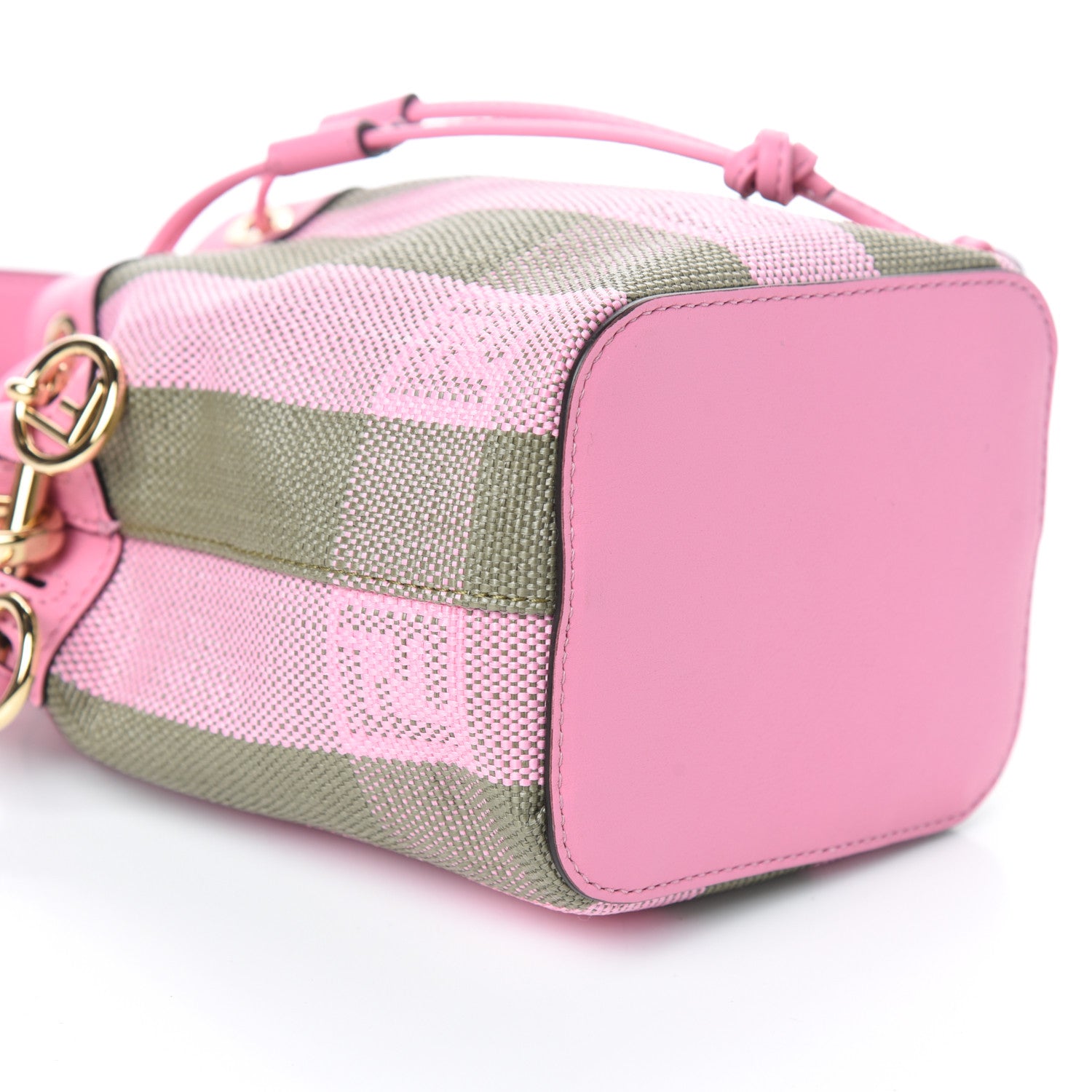 Fendi Raffia Vitello Seta F is Fendi Pequin Gingham Woven Mini Mon Tresor Bucket Bag Military Rosa Lollypop 8 of 9