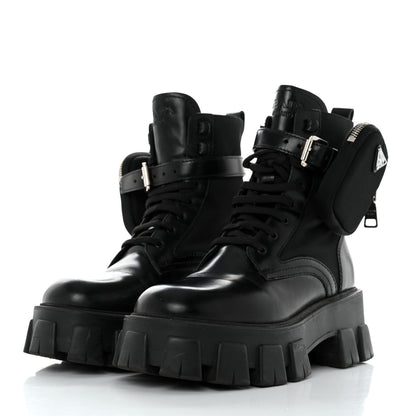 Prada Spazzolato Rois Nylon Metal Triangle Logo Monolith Pouch Pocket 55mm Boots 36 Black 3 of 8