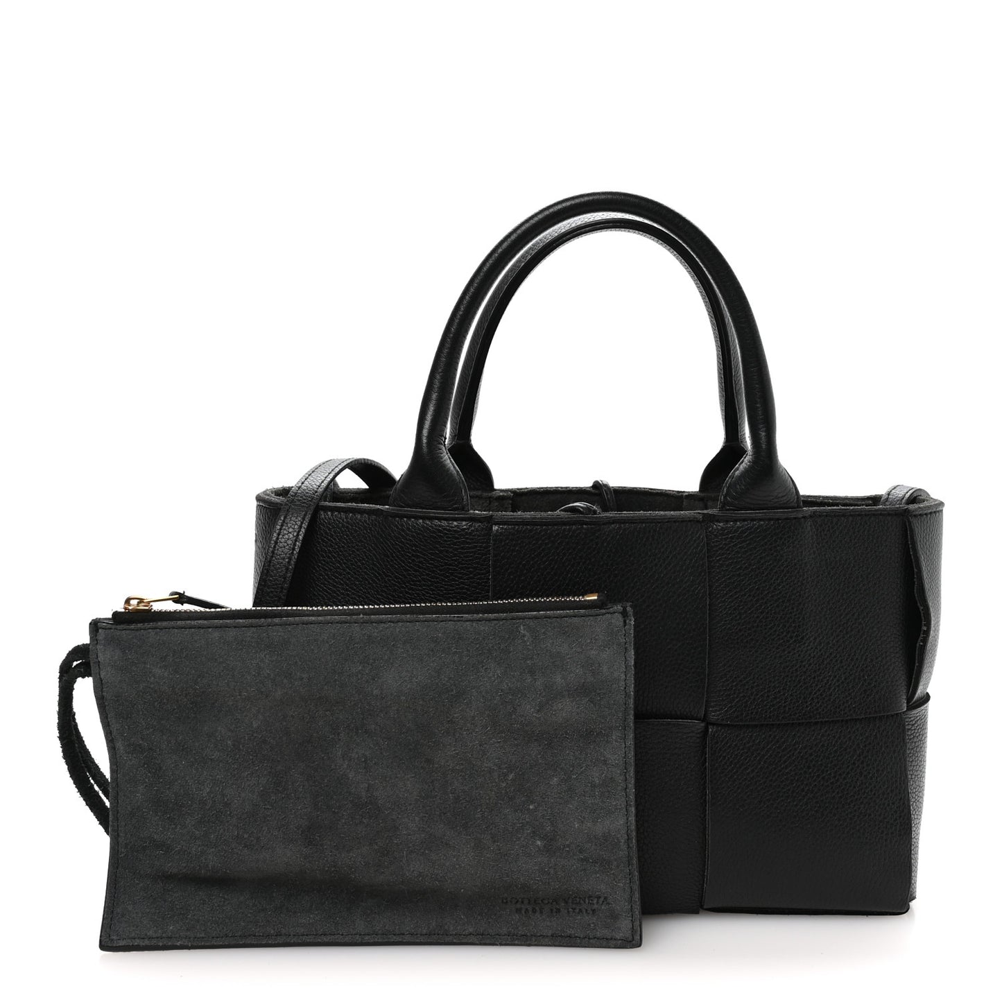 Grained Calfskin Maxi Intrecciato Mini Arco Tote Black