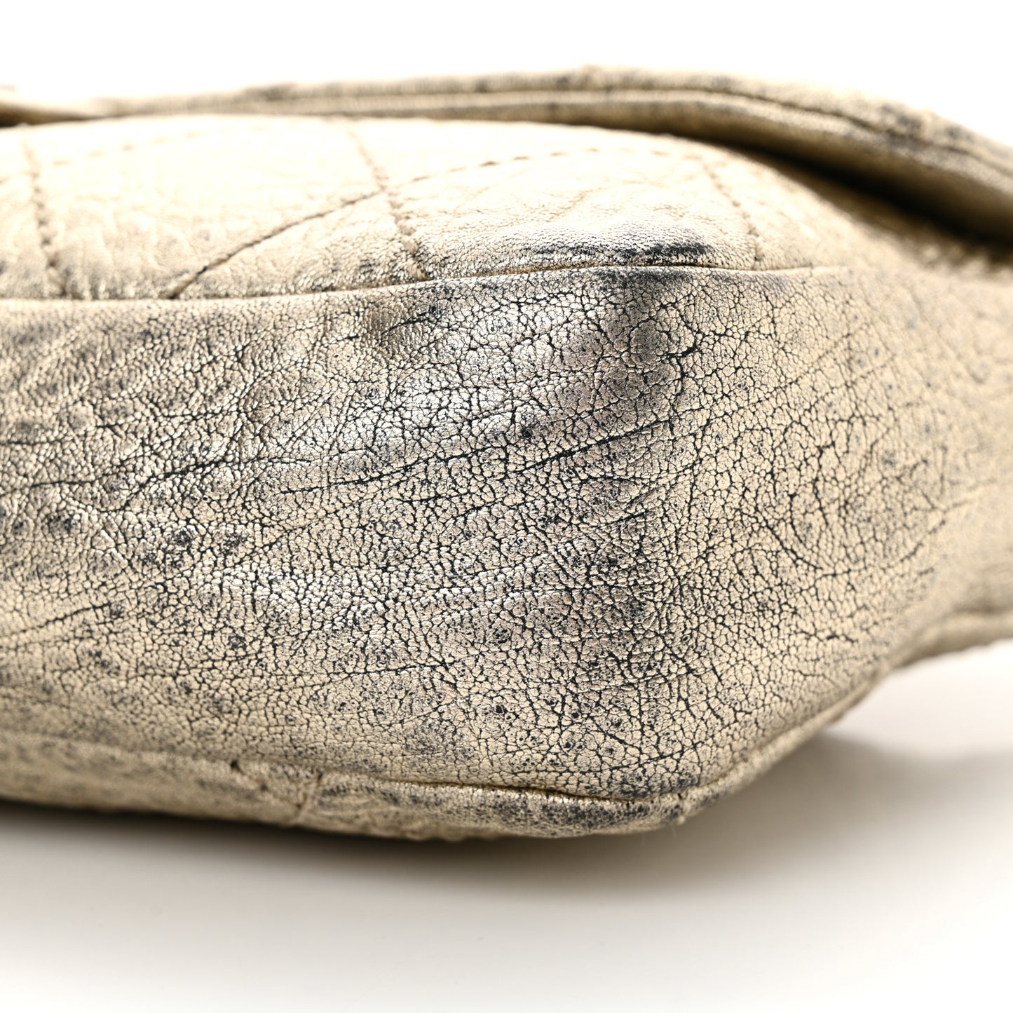 Distressed Metallic Lambskin Quilted Le Marais Ligne Flap Gold