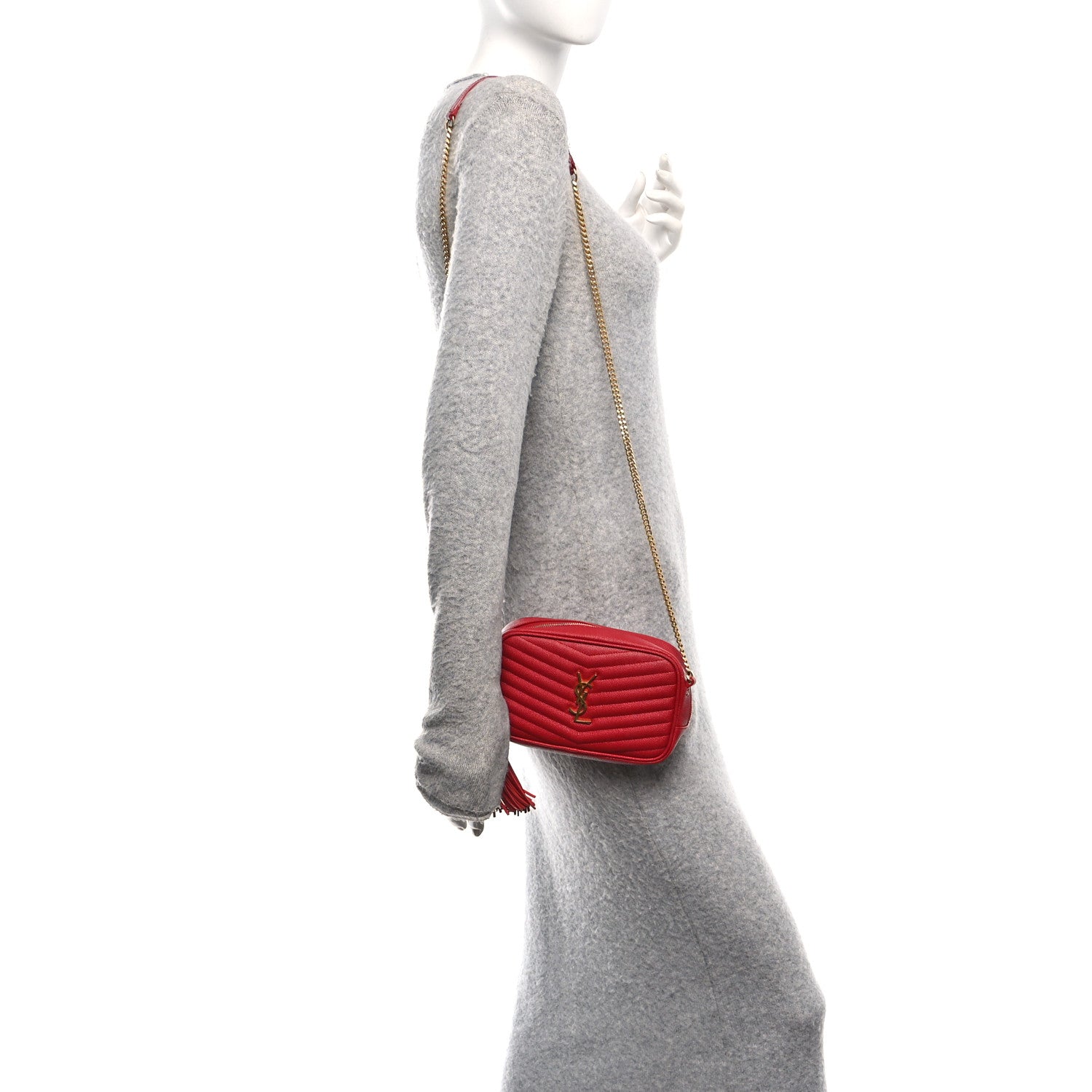 Saint Laurent Grain De Poudre Matelasse Monogram Mini Lou Camera Bag Opyum Red 2 of 12